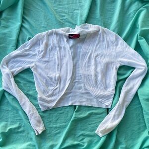 Say What? White Cropped Open-Front Shrug